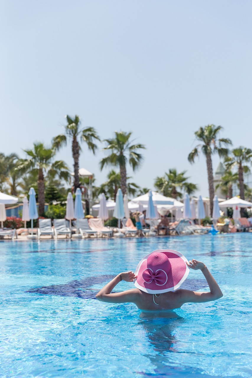 woman, swimming pool, resort